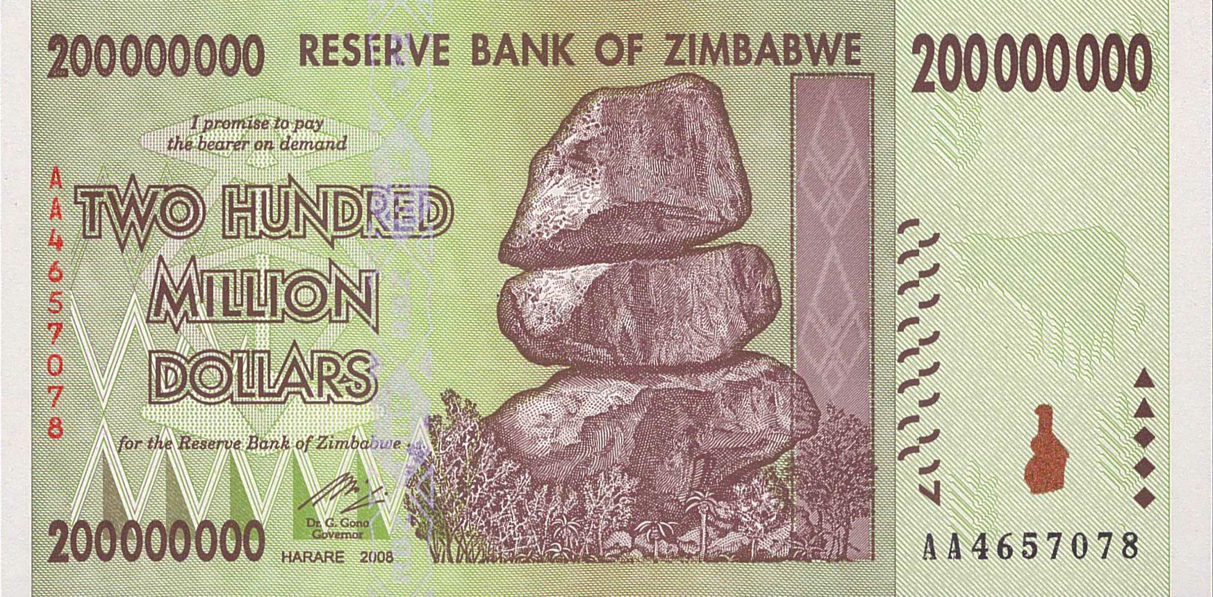 Zimbabwe 200.000.000 2008 UNC P-81